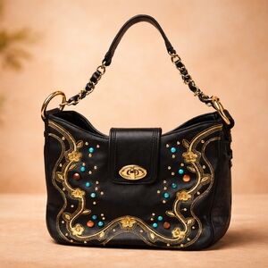 Hot in Hollywood Black and Gold Embellished Shoulder Bag
